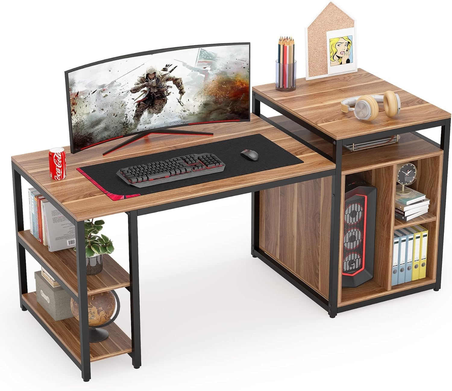Extra Large Computer Desk with Storage Shelf and Printer Stand I214