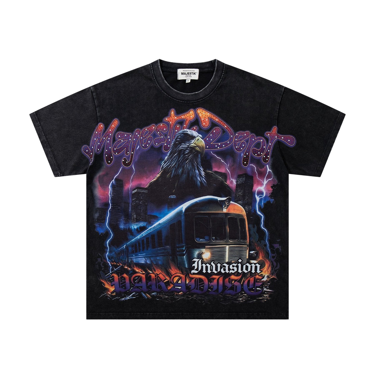 MAJESTIK Washed Black Rhinestone Graphic T-Shirt