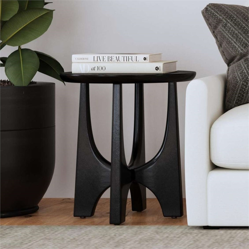 Black Wood Round End Table Y250327