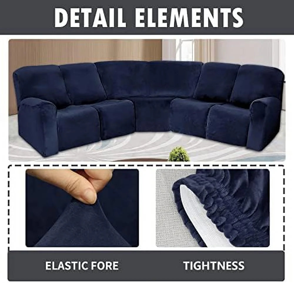 5 Seater Velvet Stretch Recliner Sofa Cover Set of 7 Pieces W648