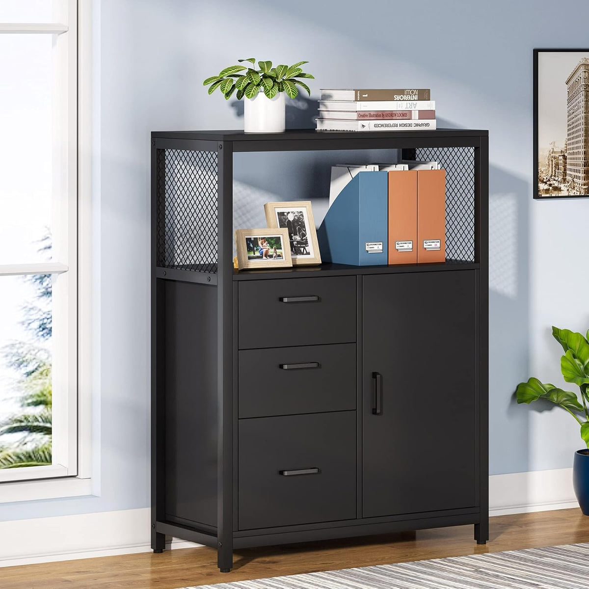 3 Drawers Lateral Filing Cabinet with Open Shelves R503