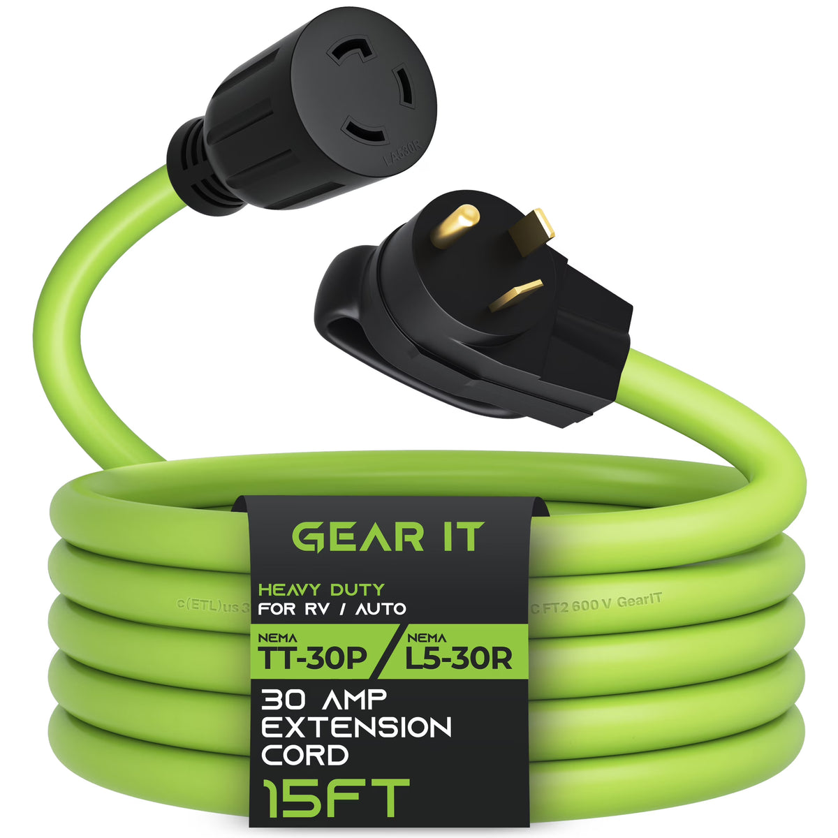 15 ft 30 Amp RV Extension Cord, 3-Prong 125/250-Volt 10/3 STW Locking Cable J853