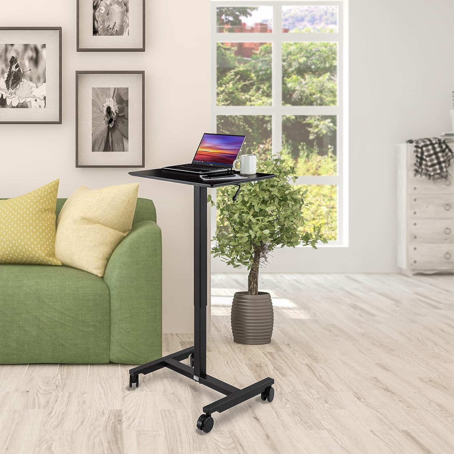 Black Rolling Height Adjustable Laptop Cart Table with Wheels E551