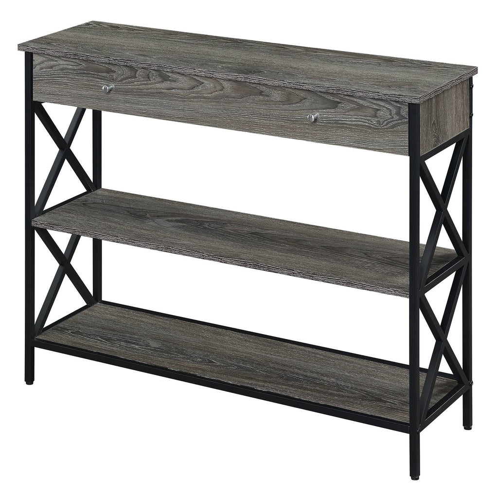 Weathered Gray/Black 1 Drawer Console Table with Shelves R756