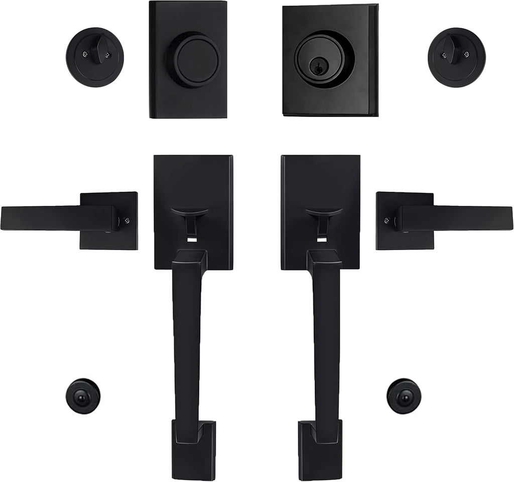 Matte Black Double Door Handleset with Keyed Entry and Dummy Handle Lever (2 Pack) V522