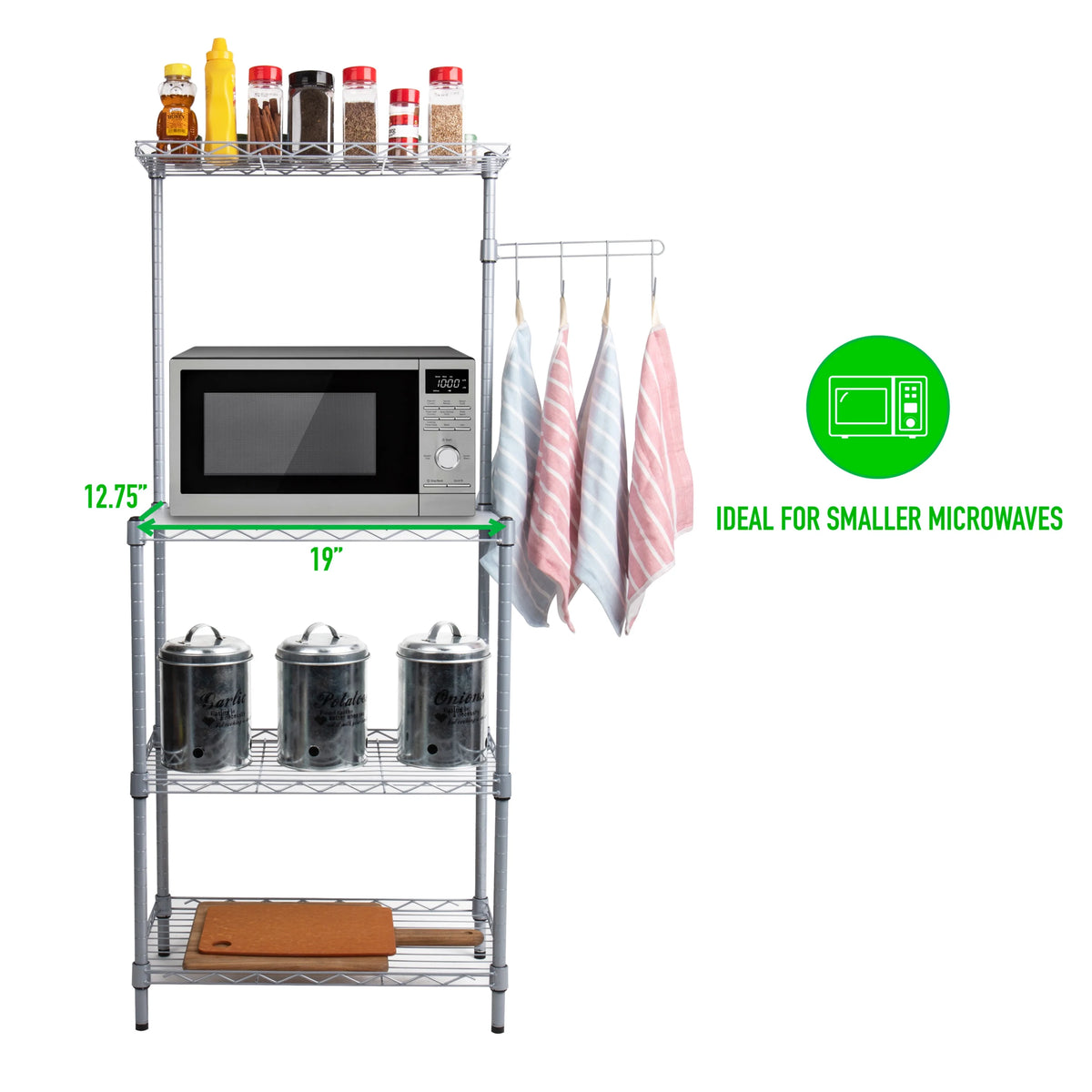 3-Tier Metal Utility Shelf and Microwave Stand with Hooks X92997