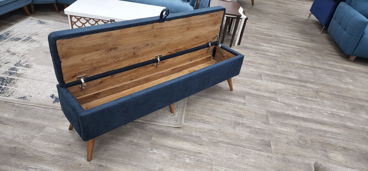 Navy Fabric Top Entryway Bench with Wood Legs B72317