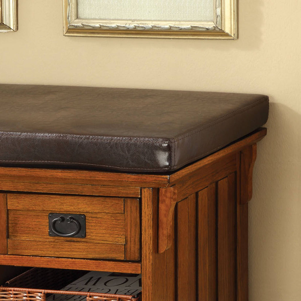 Oak Faux Leather Storage Bench M62687