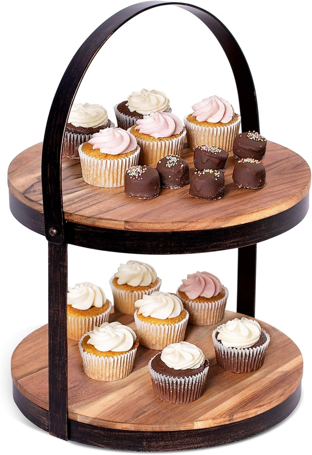 2-Tier Wood Iron Cupcake and Cake Stand with Handle L871378