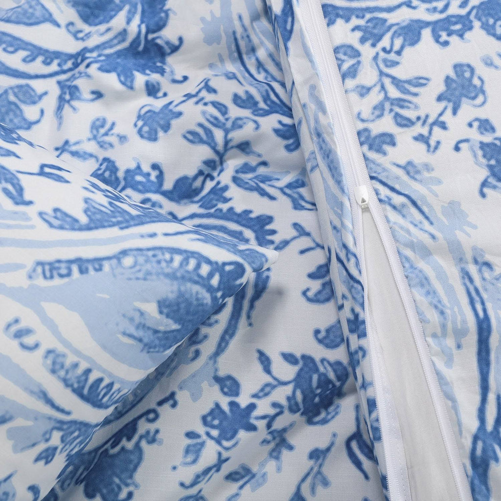 Queen Blue Cotton Percale Printed Duvet Cover Set P226