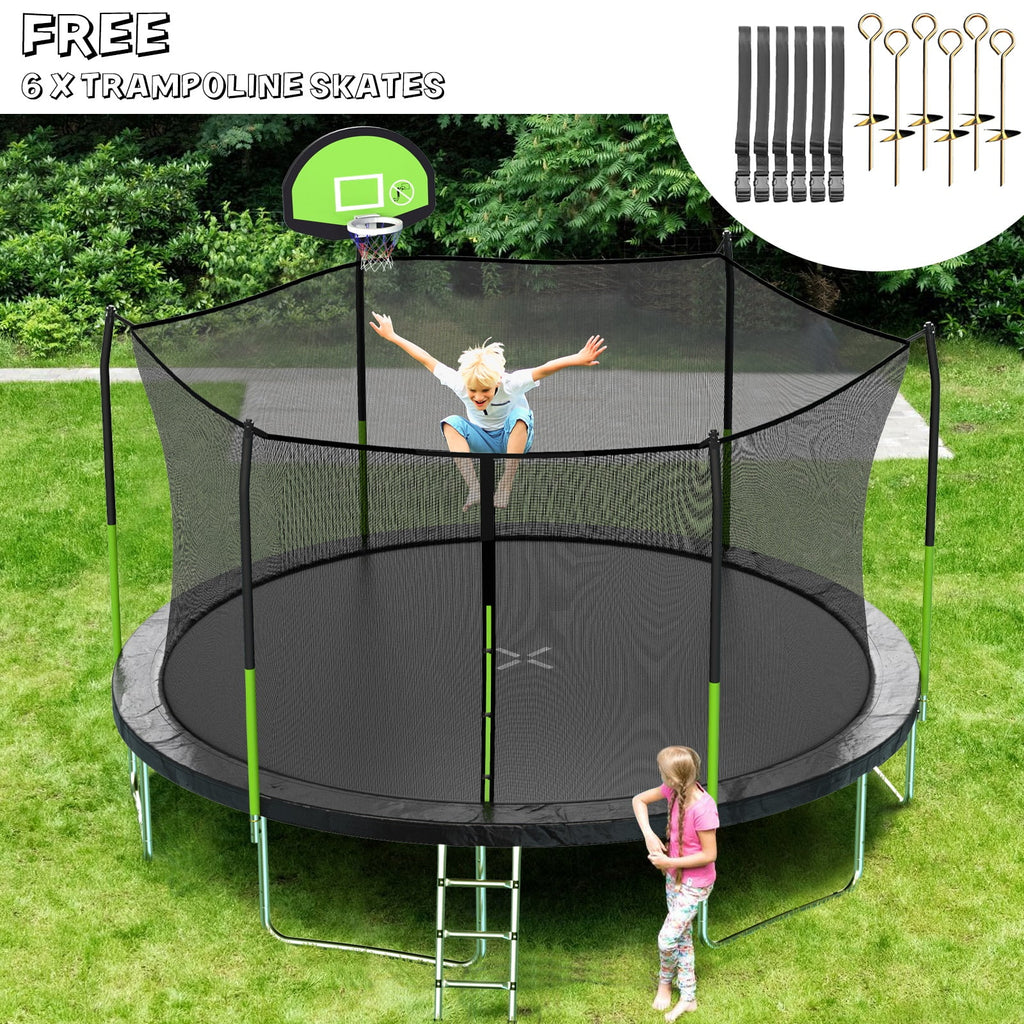 14FT Outdoor Trampoline with Basketball Hoop, Safety Enclosure Net and Ladder U688