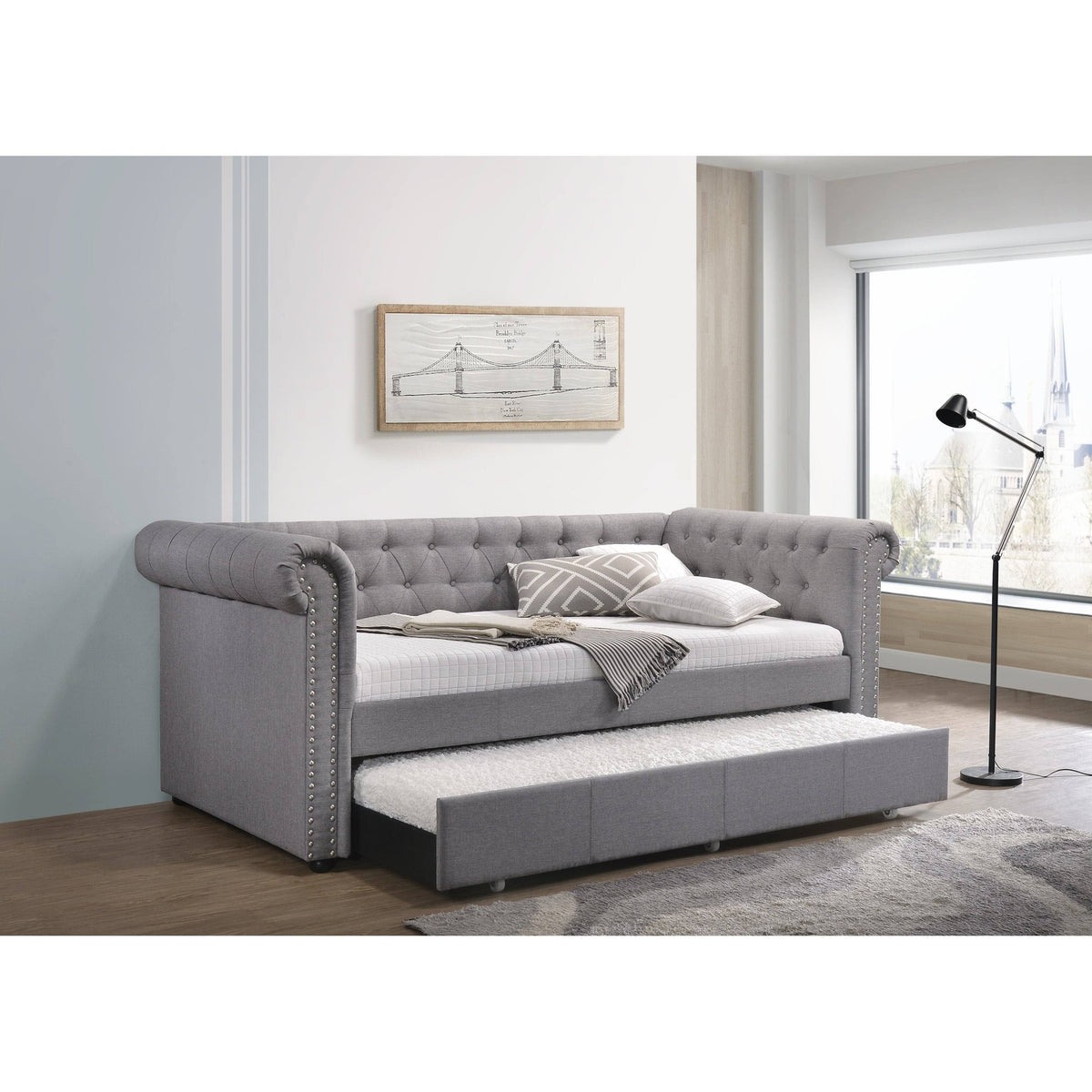 Smoke Gray Fabric Daybed u0026 Trundle - Twin Z4857