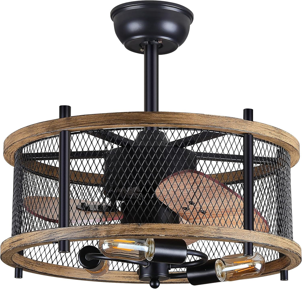 20-inch Caged Ceiling Fan with Light, Reversible, Remote, Bladeless B93208
