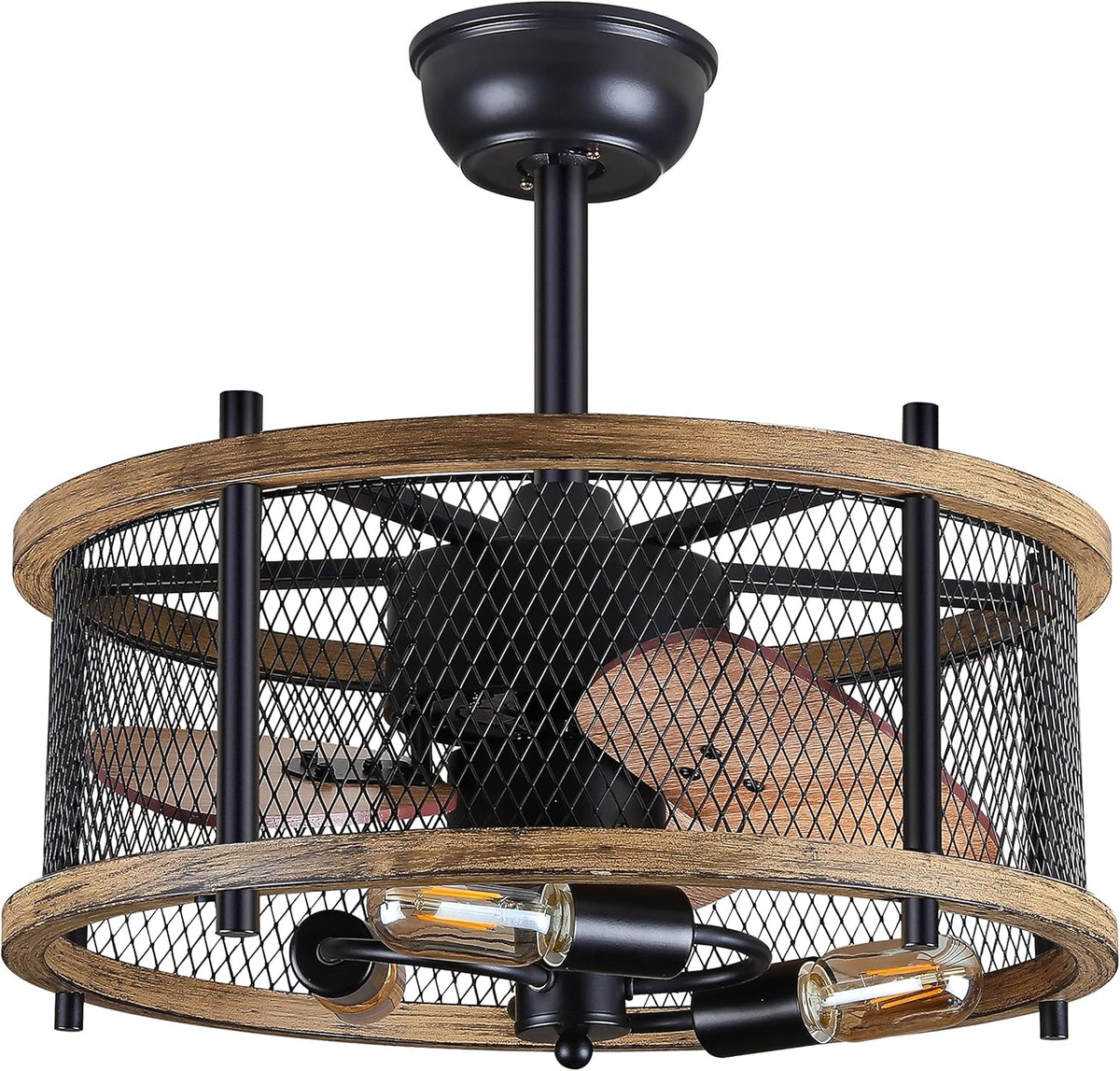20-inch Caged Ceiling Fan with Light, Reversible, Remote, Bladeless B93208