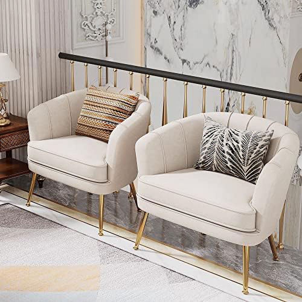 Velvet Accent Chair with Ottoman Golden Metal Legs Z659763