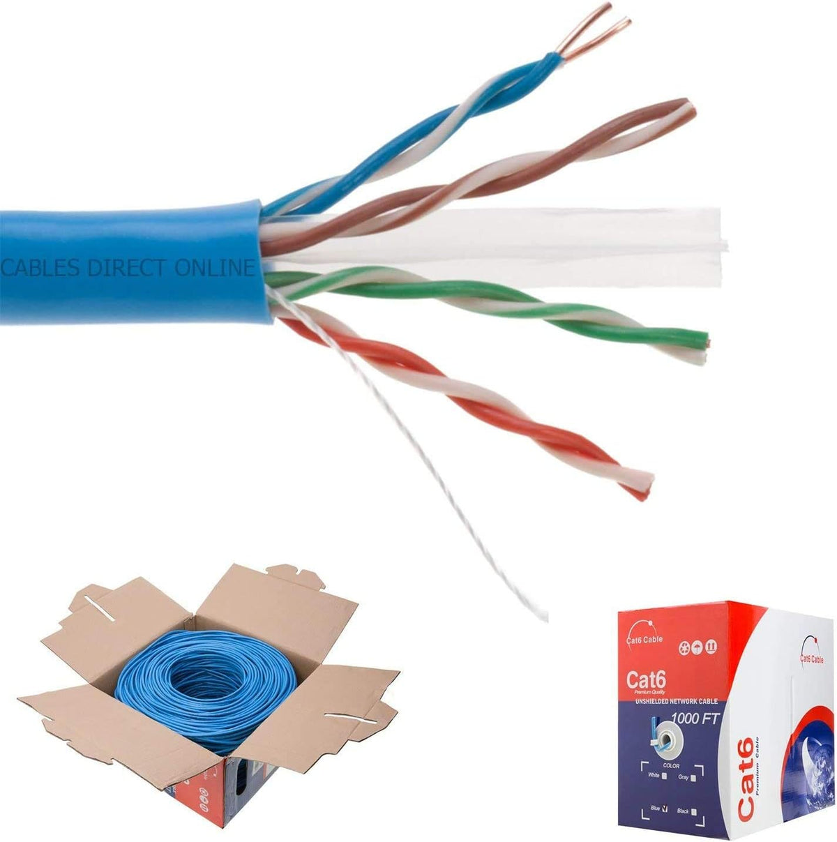 Plenum CAT6 1000FT CMP Cable Blue Solid 23 AWG Bulk Box Networking Wire L101142