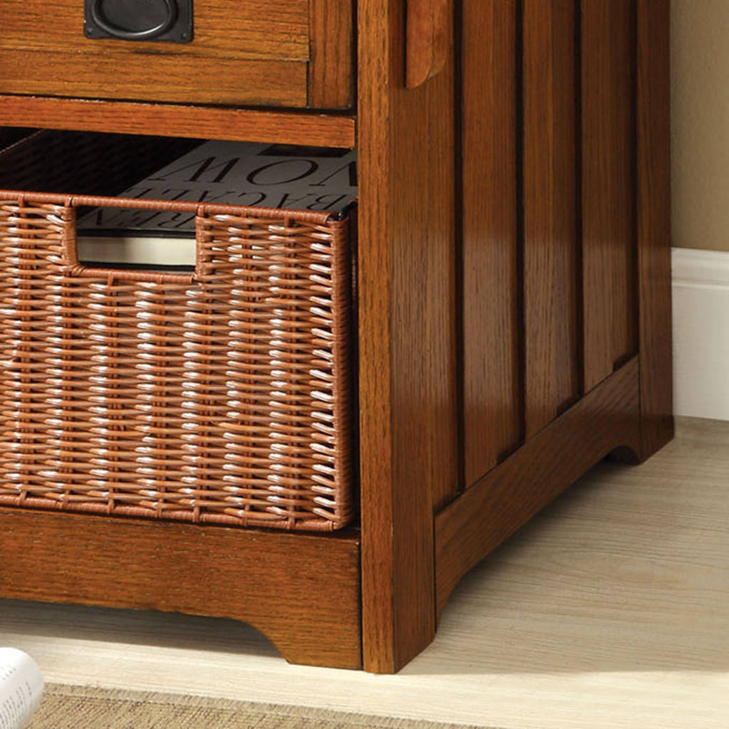 Oak Faux Leather Storage Bench M62687