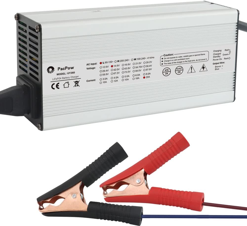 14.6V 20A AC/DC Battery Charger for 12.8V Lithium Iron Phosphate LiFePO4 Battery M7095