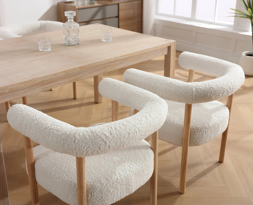 White Wooden Upholstered Barrel Dining Side Chair Set of 2 Y8150