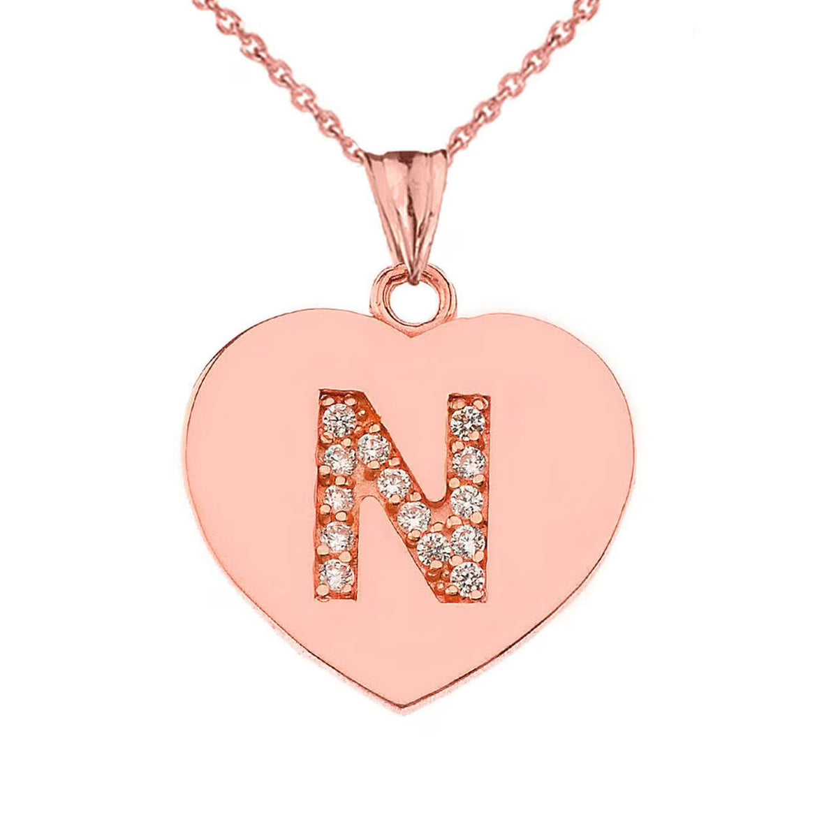10K Rose Gold Heart Pendant Necklace Z273