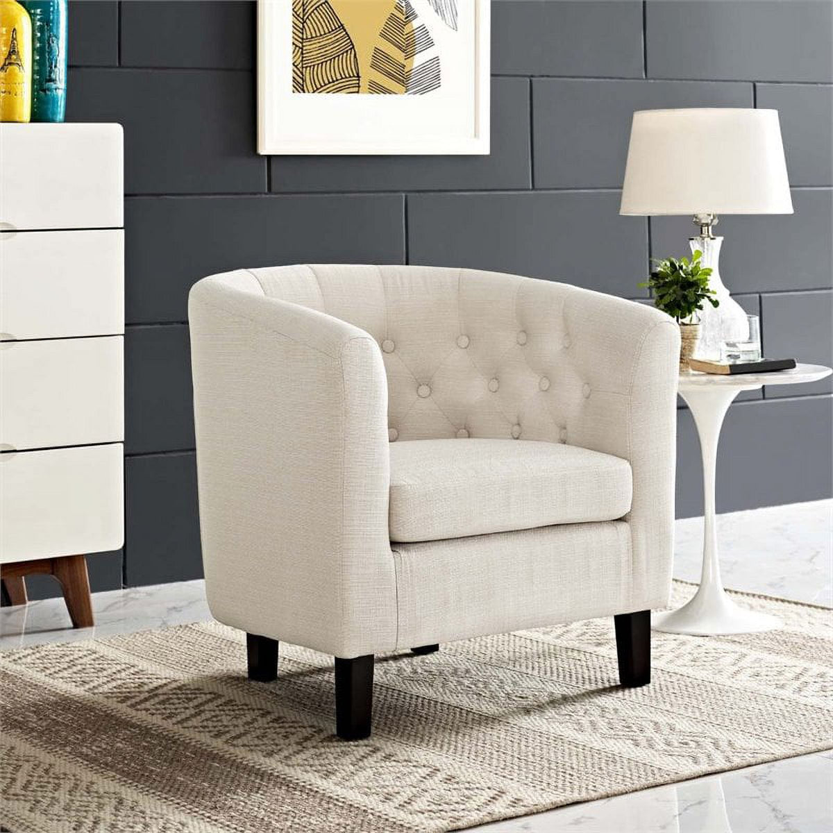 Beige 2 Piece Tufted Polyester Fabric Arm Chair Set V9831