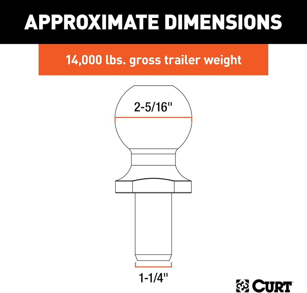 Replacement Pintle Hitch Ball, 2-5/16-Inch, 14,000, 1-1/4-Inch Shank Diameter, Pack of 2 C454