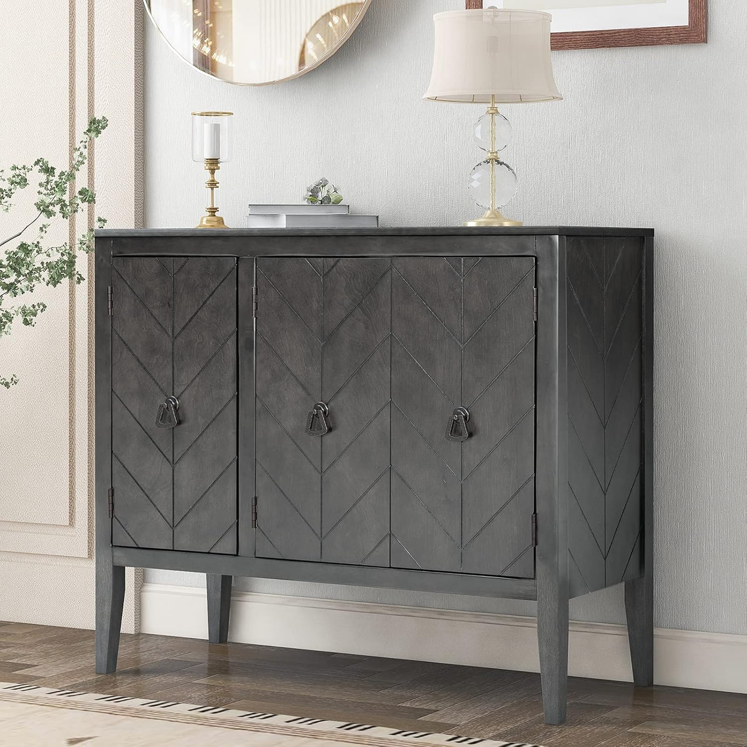 Grey Wooden Storage Sideboard Cabinet with 3 Doors F863