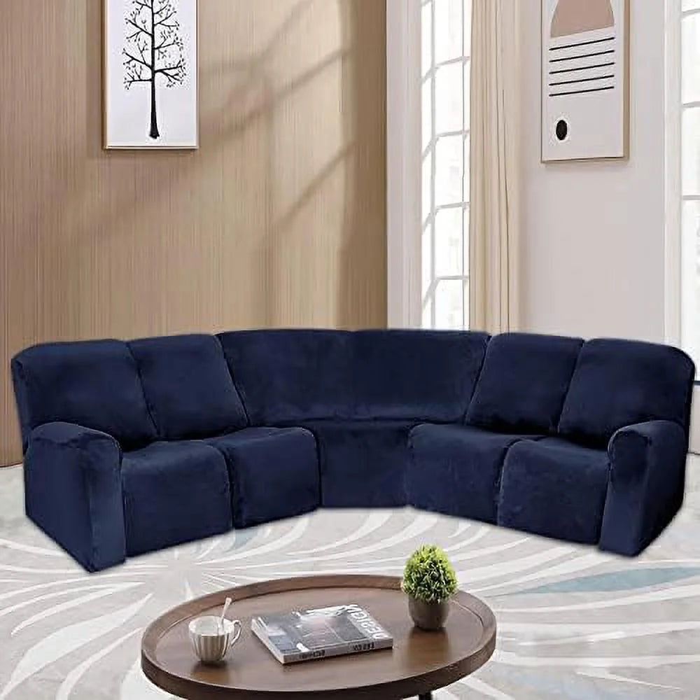 5 Seater Velvet Stretch Recliner Sofa Cover Set of 7 Pieces W648