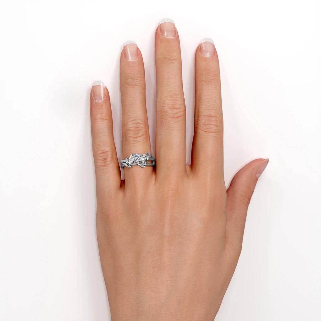 1 Carat Round Brilliant Cut Moissanite Triple Stone Wedding Ring Set in 18K White Gold Plating over Silver J94613