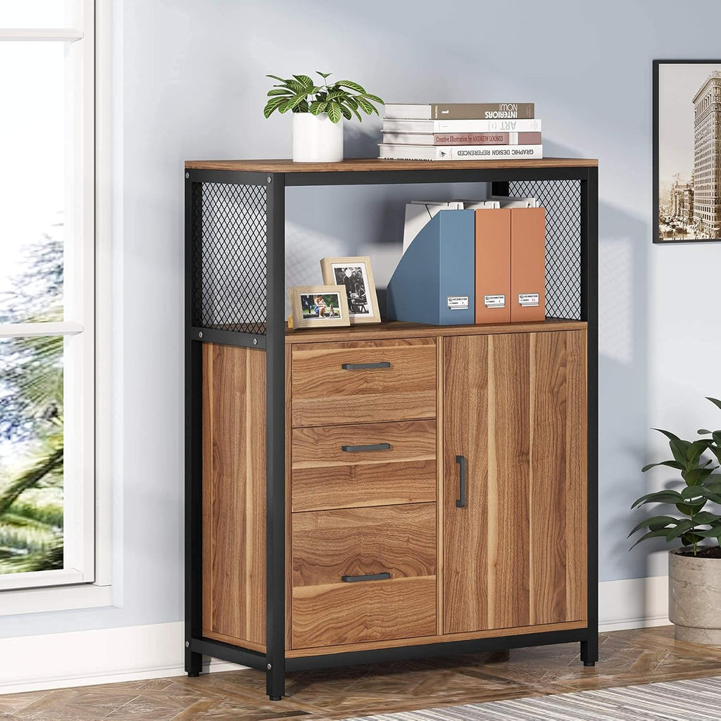 3 Drawers Lateral Filing Cabinet with Open Shelves R503
