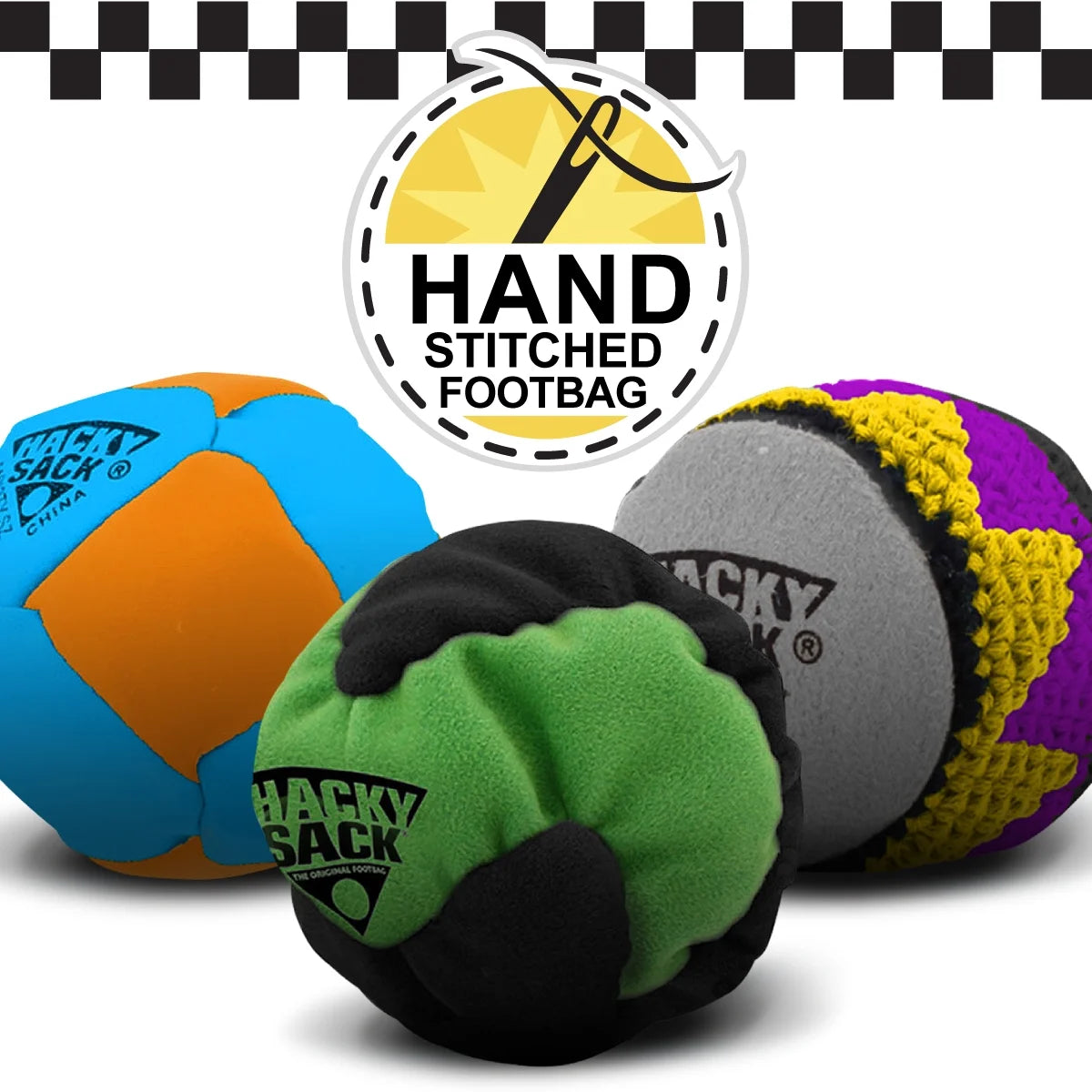 3 PACK Hand Stitched 3 Panel Footbag W4078