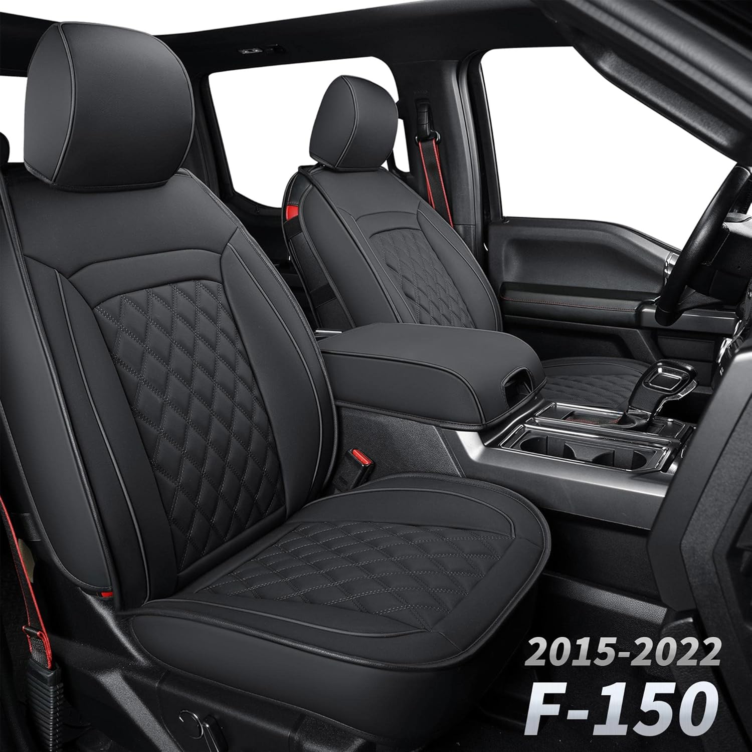 Black Faux Leather Seat Covers Front Set 2pcs E964670