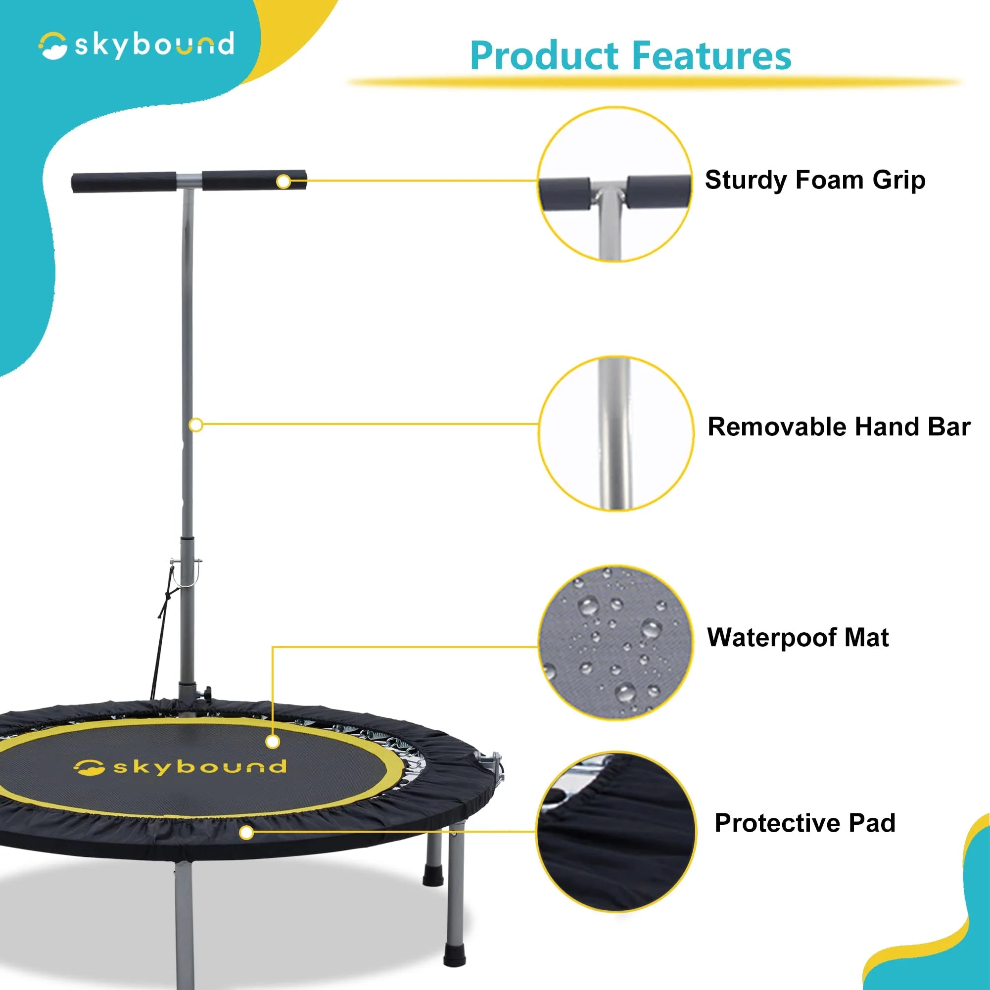 Foldable Mini Trampoline 39 Inch with Adjustable T-Bar Handle G25584