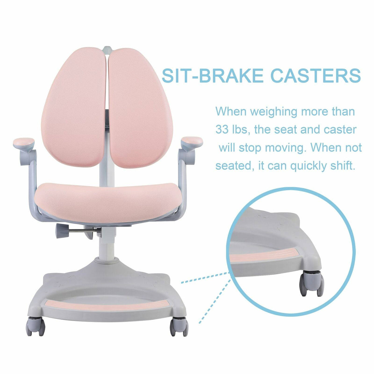 Adjustable Height Kids Desk Chair with Sit-Brake Casters G634688
