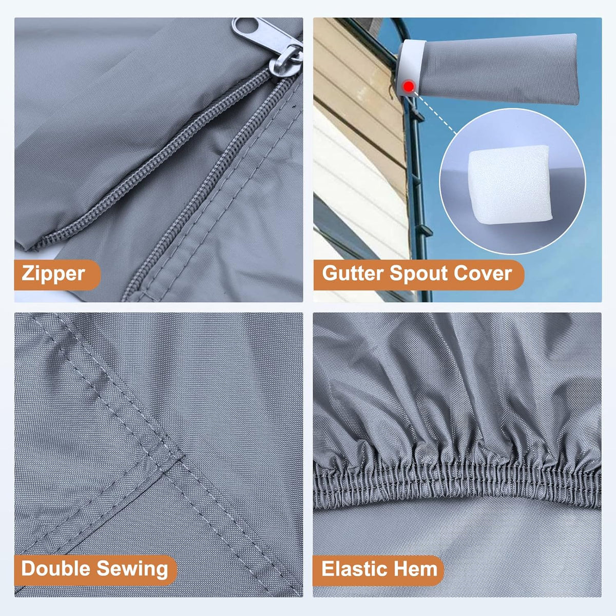 Waterproof Travel Trailer RV Cover with 4 Gutter Spout Covers and 2 Windproof Straps B686003