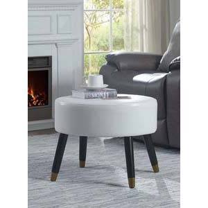 White Faux Leather Ottoman Stool I64340