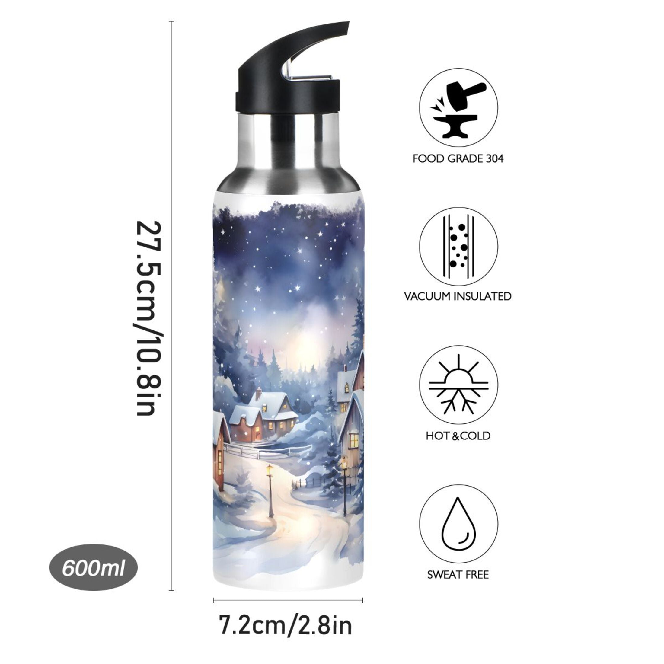 Stainless Steel Insulated Thermos Vacuum Flask Water Bottle with Straw Lid D2067