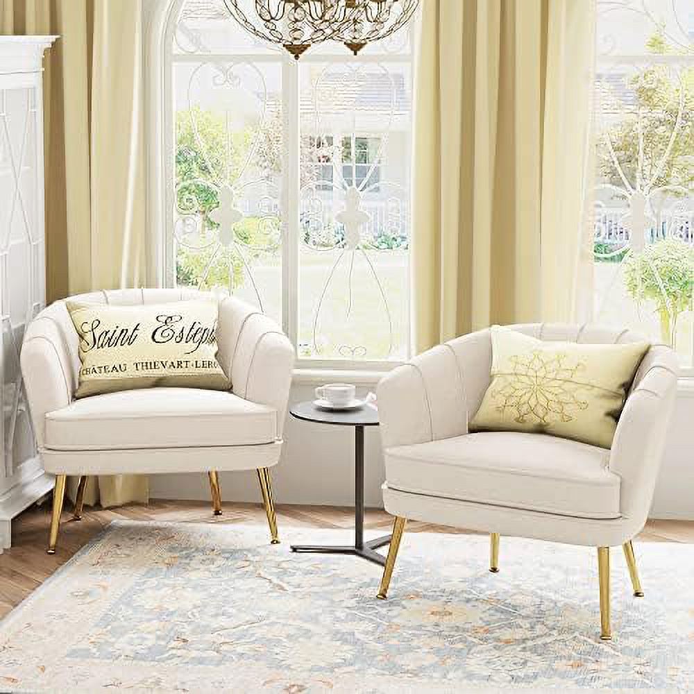Velvet Accent Chair with Ottoman Golden Metal Legs Z659763