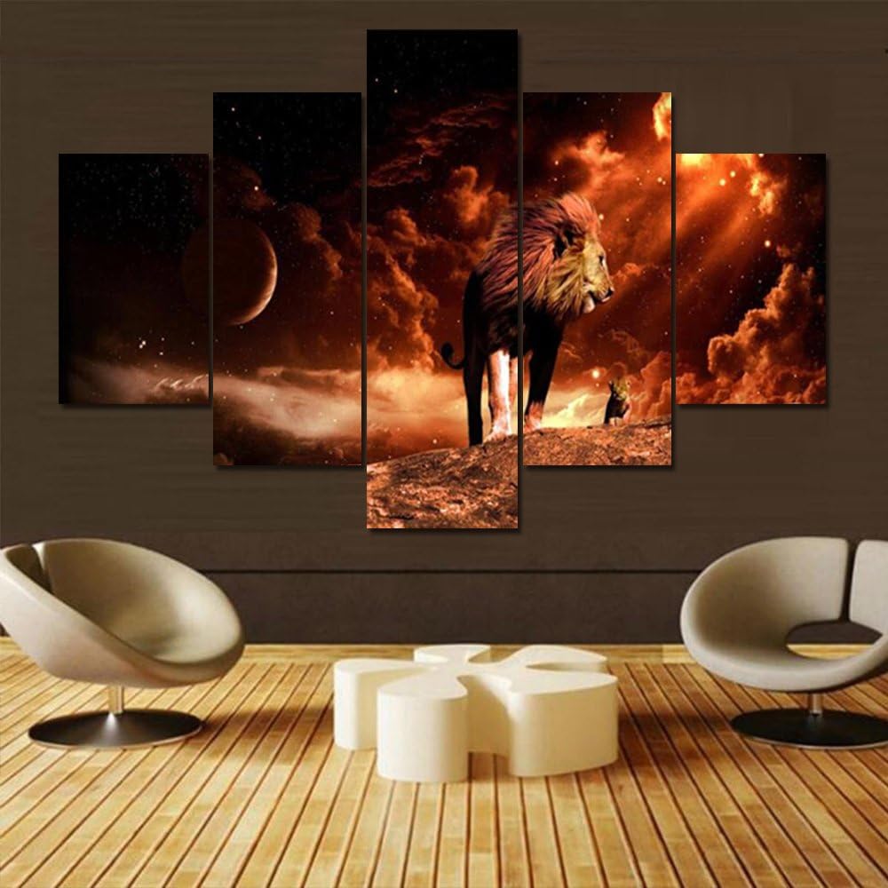 5 Piece Black Canvas Wall Art Safari Artwork Framed Ready to Hang Posters and Prints I423
