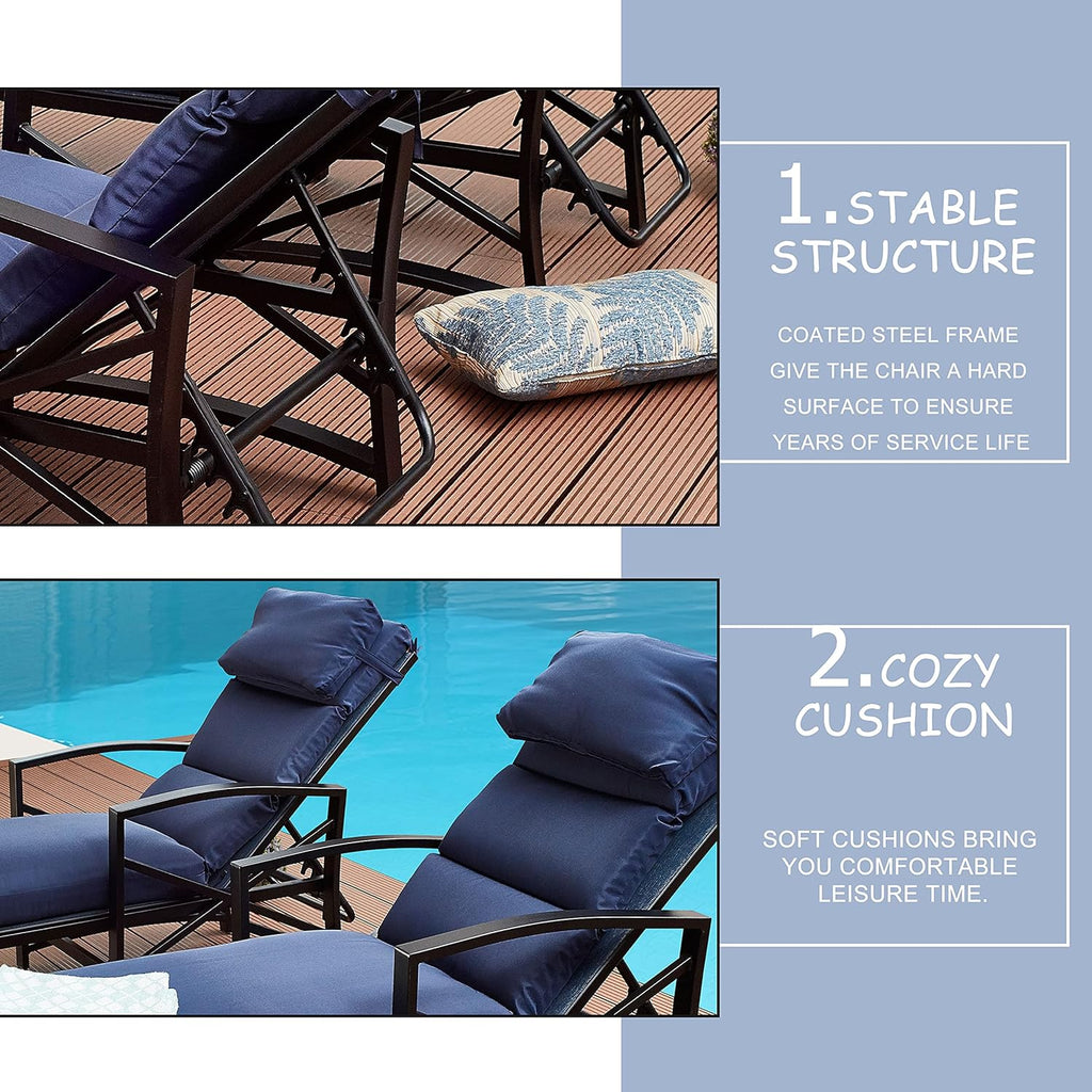 2 Piece Patio Chaise Lounge Chair Set with Cushions, Blue Z18966