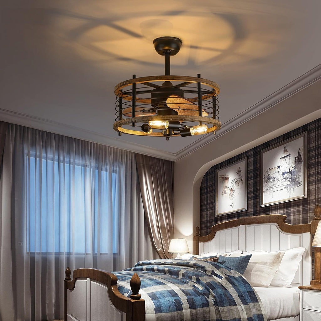 20-inch Caged Ceiling Fan with Light, Reversible, Remote, Bladeless B93208