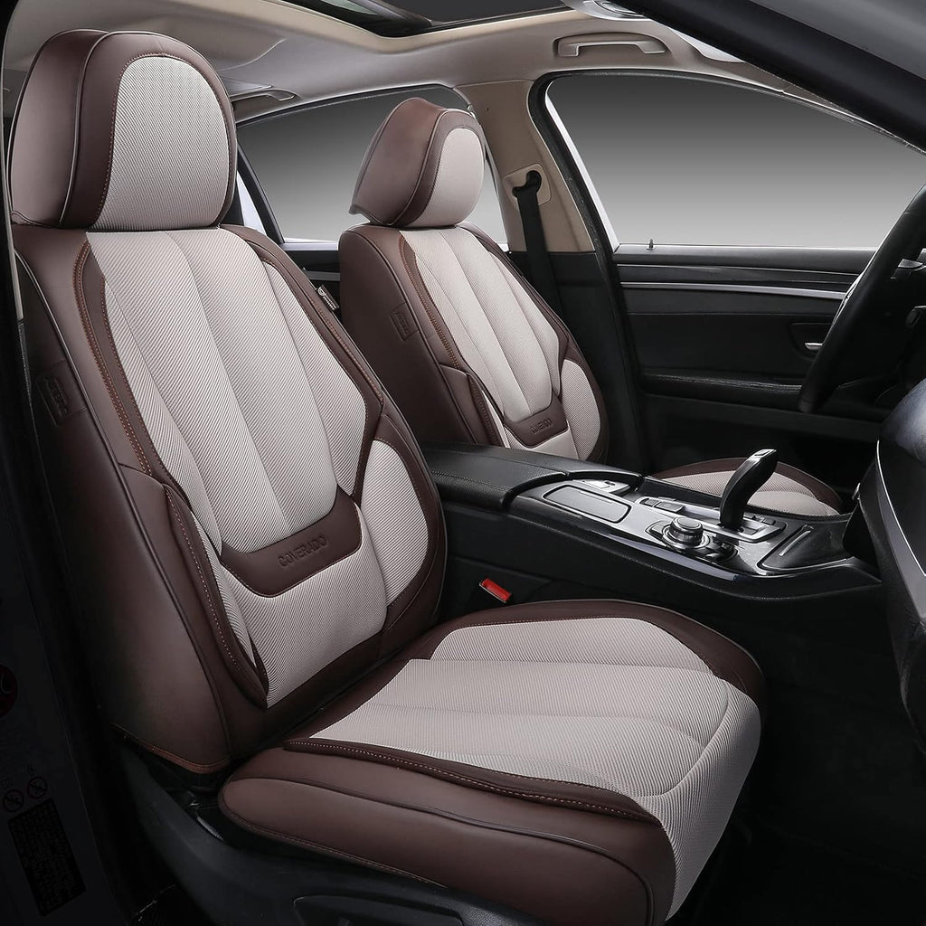Red Fabric Leather Car Seat Covers 2 Pieces J45714