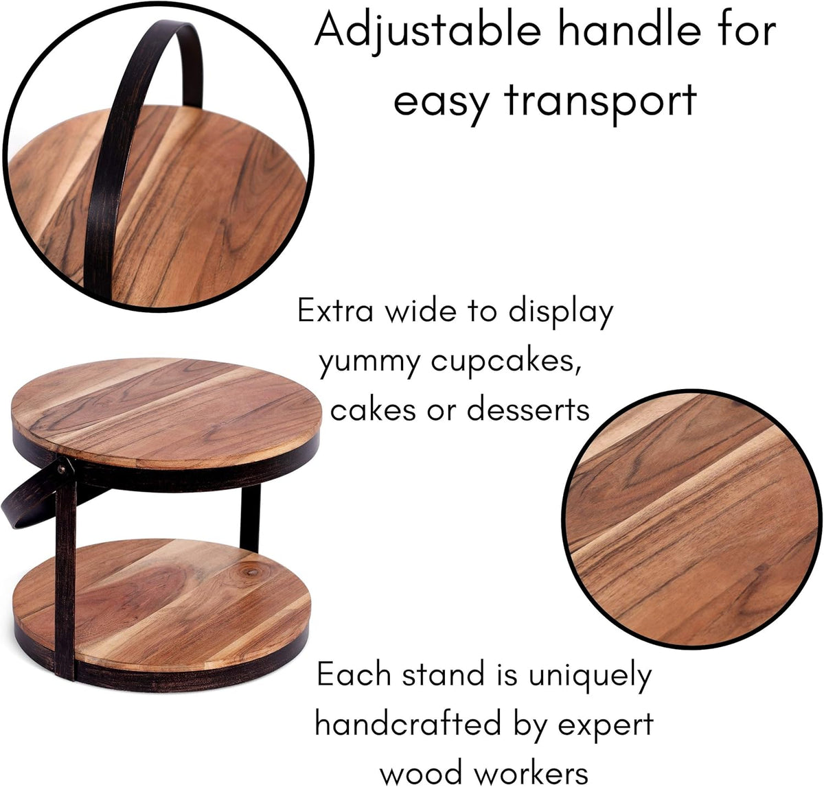 2-Tier Wood Iron Cupcake and Cake Stand with Handle L871378