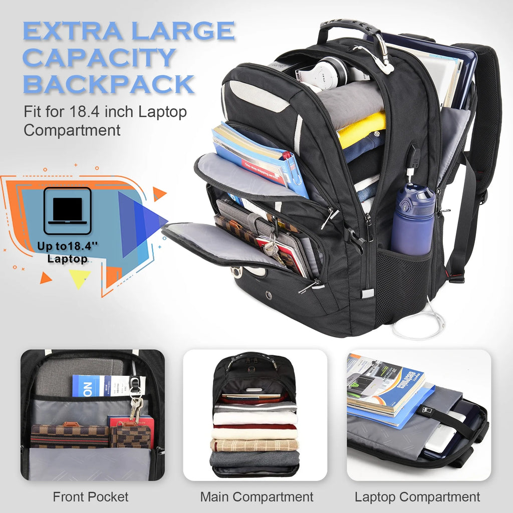 Extra Large 65L Water Resistant Anti-theft Travel Backpack with USB Charging Port B8323