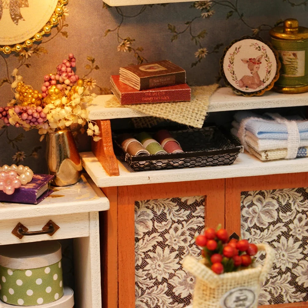 DIY Miniature Dollhouse Kit 3D Wooden House Craft with Furniture LED Lights K689
