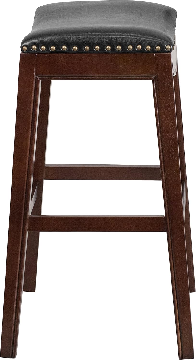 Cappuccino Wood Barstool with Black LeatherSoft Saddle Seat O4460