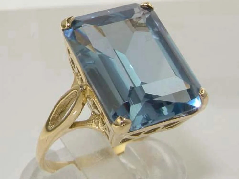Solid 14K Yellow Gold Octagon Cut Synthetic Sea Blue Spinel Ring X100106
