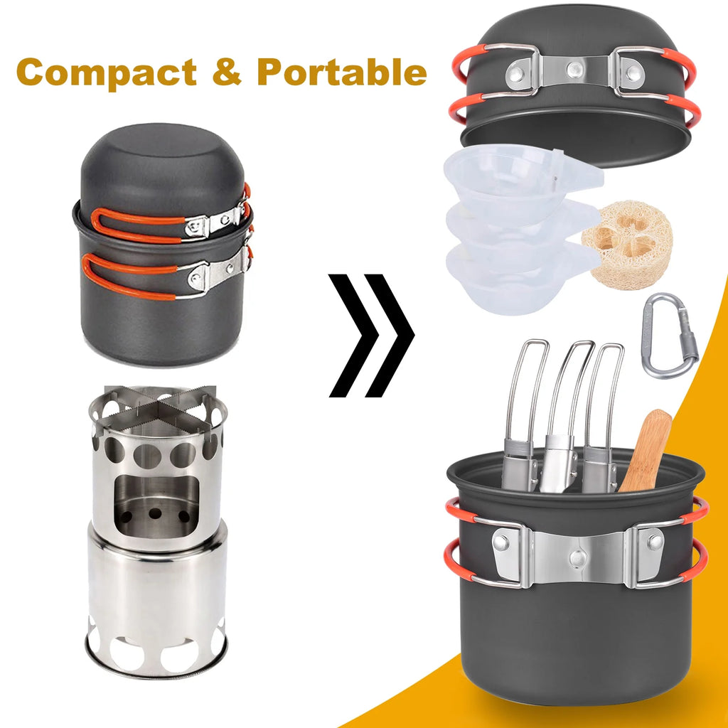 Camping Cookware Mess Kit with Non-stick Aluminum Camping Pot X95924