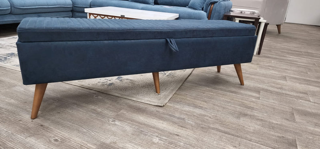 Navy Fabric Top Entryway Bench with Wood Legs B72317