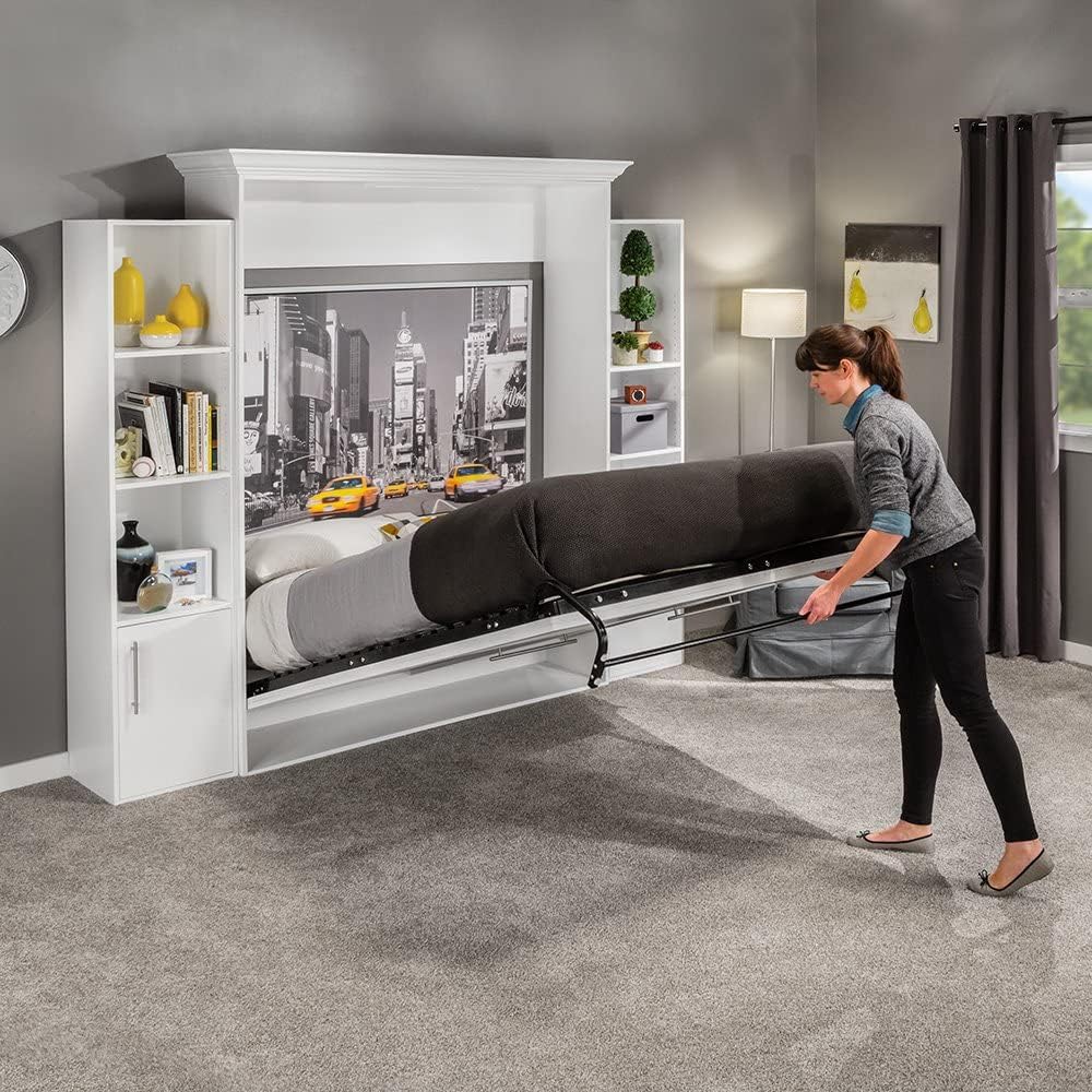 Queen Murphy Bed Hardware Kit with Tubular Steel Mattress Frame and Cambered Wood Slats Z326